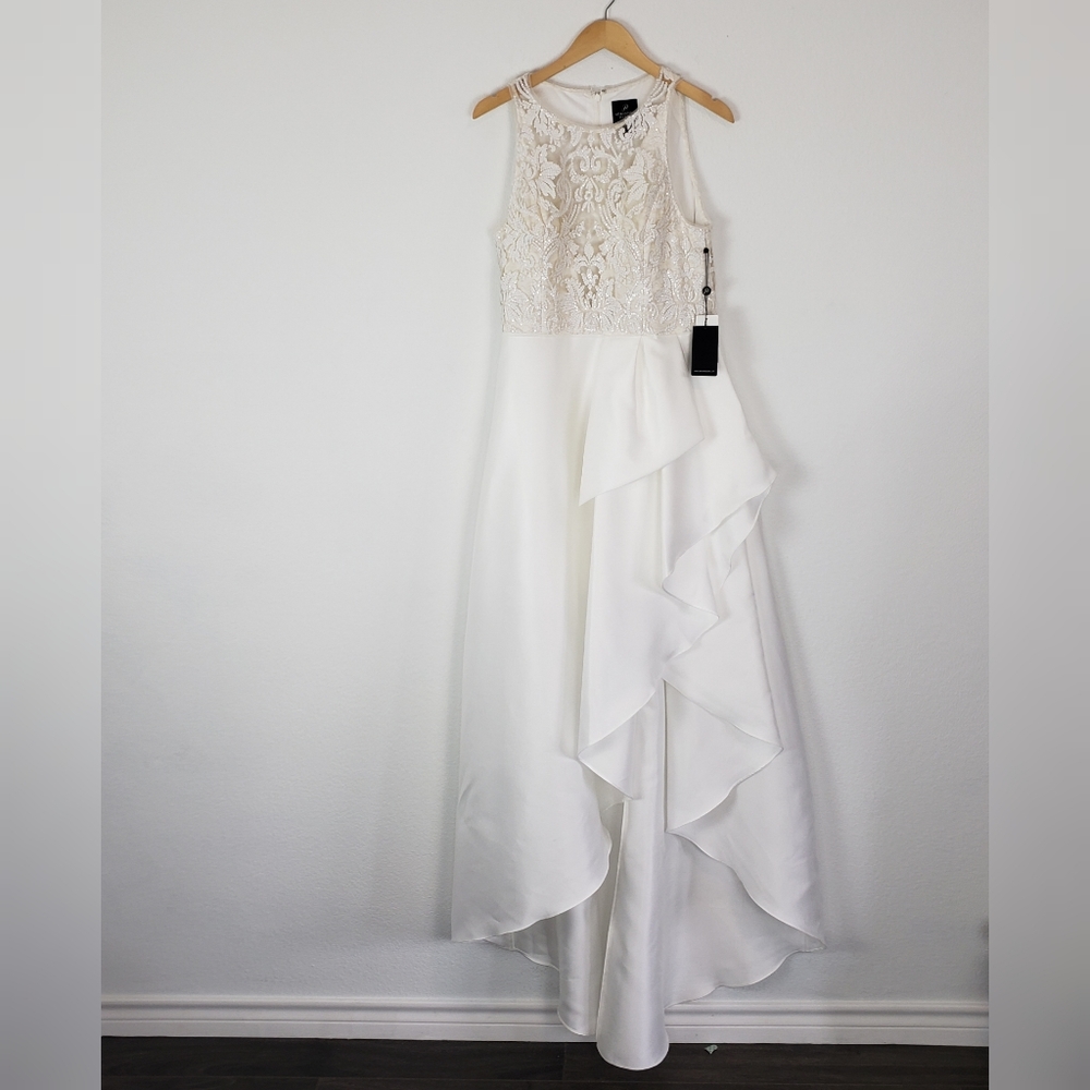 Adrianna Papell ivory sequin mikado wedding dress